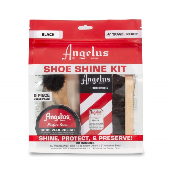 Leather Shoe Boot Clean Polish SHINE KIT Black Lustre Cream + 2 brushes Angelus - Picture 1 of 10